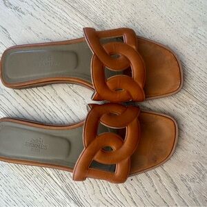 Hermes Brown Leather Sandals